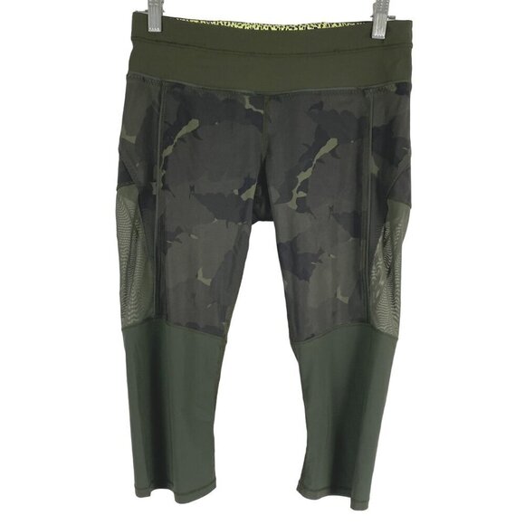 Lululemon Training Tough Crop Leggings Size 6 Palm‎ Party Gator Green PT-2259 - Picture 1 of 13